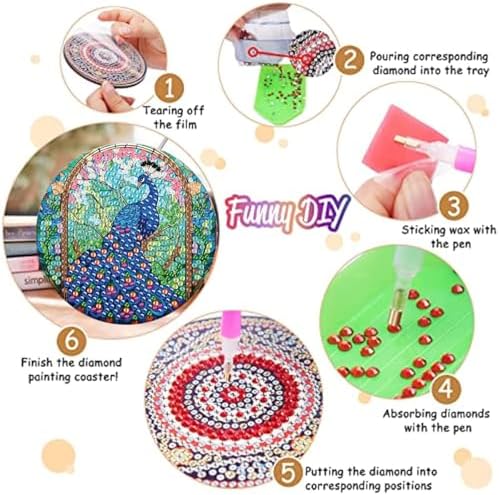 8 Pack Diamond Art Coasters,Peacock animals Diamond Painting Coasters Kits