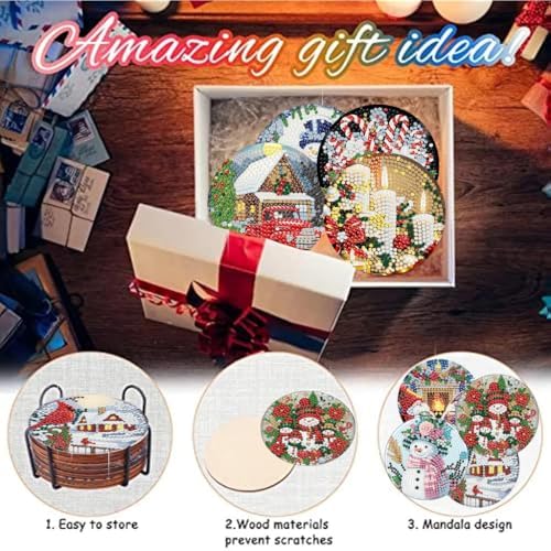 8 Pack Christmas Diamond Art Coasters,Diamond Painting Coasters Kits