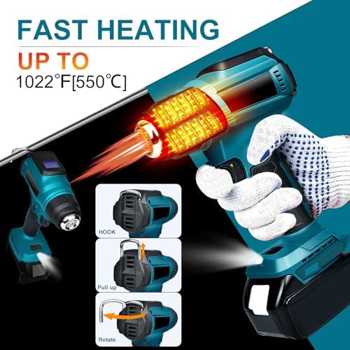 Cordless Heat Gun for Makita 18v Battery, 350W 122℉-1022℉ Fast Heating Soldering Hot Air Gun with LCD Digital Display for Shrink Tubing, PVC Wrap