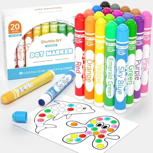 Shuttle Art Dot Markers, 20 Colors Washable Markers for Toddlers,Bingo Daubers Supplies Kids Preschool Children, Non Toxic Water-Based