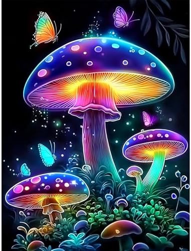 DIYDECORFUN Mushroom Diamond Art Kits for Adults,5D Full Drill Round Diamond Painting for Beginners,DIY Paint with Diamonds Mushroom Gem Arts Crafts for Wall Office Decor 12x16 Inch