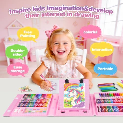 homicozy Art Supplies for Kids 208Pcs Unicorn Drawing Kit for Age 4–12 Gift