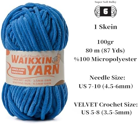 （3 Blue） 3 Pack Super Soft Fuzzy Chenille Chunky Yarn for Crocheting, 300g (261yds) Velvet Fluffy Amigurumi Yarn for Hand Knitting Baby Blankets Weaving Craft