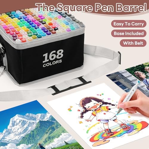 Alcohol Based Art Markers 168 Colors - Professional Double Sided Marcadores | Good Markers for Artist Blendable Coloring Marker Pens for Adult - Coloring Books No Bleeding Illustration Drawing for Kids