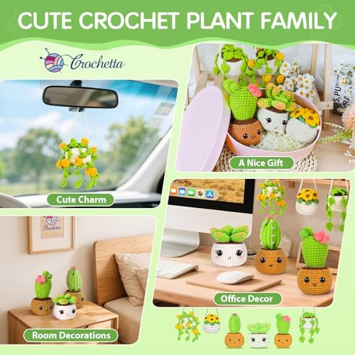 Sewkitta Crochet Kit for Beginners, Crochet Starter Kit w Step-by-Step Video Tutorials, Beginner Crochet Kit for Adults Kids Women Men Complete Kit Included (Plant 6Pack)