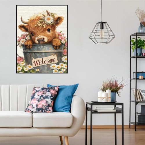 Lophomie Diamond Art Kits for Adults, 5D Cow Diamond Painting Kits 12x16 in