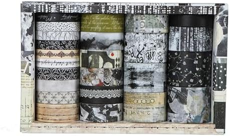 Vintage Washi Tape Set - 24 Rolls Arts Adhesive Tapes Assorted Retro Decorative Masking Tape Sets for Craft, Kids, Scrapbook, DIY, Gift Wrapping (9-Monochrome Mood)