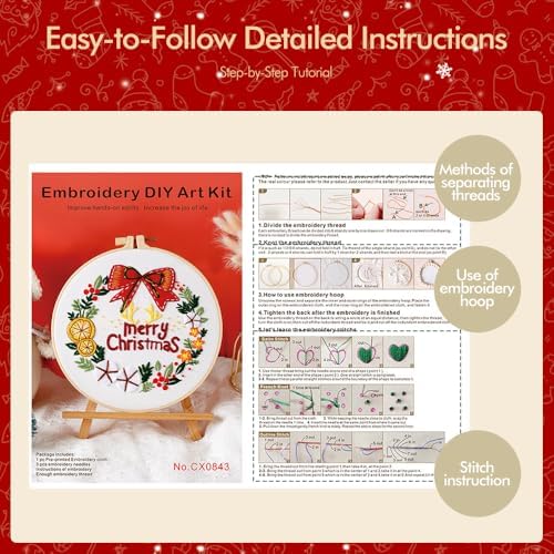 wtisan Christmas Embroidery Kit, Cross Stitch Kits for Beginners, Needlepoint with All Tools & Instructions, Stamped Hand Embroidery Starter Kit for Holiday Crafts & Xmas Home Decor, W14