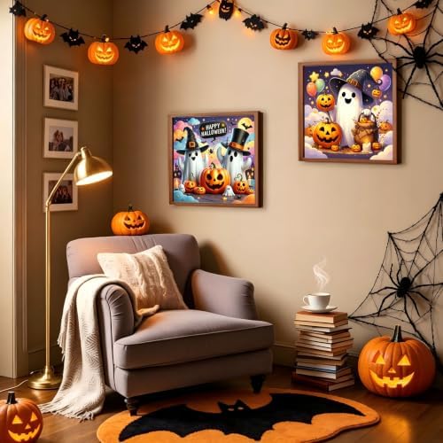 2 Pack Halloween Ghost Paint by Numbers Kit for Kids with Frame 8x8 inch