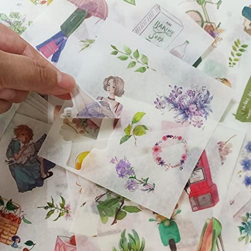 Cute Washi Stickers Set 50 Sheets - Watercolor DIY Decorative Scrapbook Fantasy Sticker Decal for Bullet Journaling,Diary,DIY Arts Crafts,Album,Planners,Junk Journal,Calendars,Notebook
