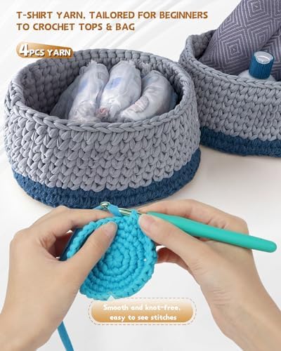 Katech 400g T Shirt Yarn for Crocheting, Elastic Fabric Yarn for Bag-Gray