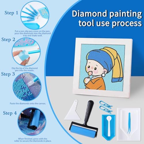 LYMUSUMI 61PCS 5D Diamonds Art Accessories and Tools Kits with Diamond Painting Roller and Diamond Art Storage Box for Adults or Kids（Blue）