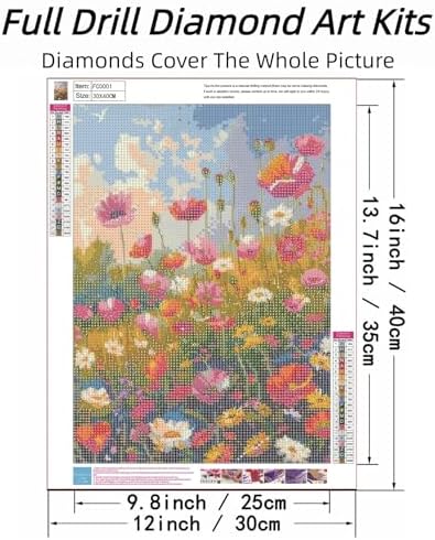 ckdiluy Flower Diamond Art Kits for Adults, 5D Colorful Wildflowers Diamond Painting Kit for Beginners, Flowers DIY Round Full Drill Painting with Gem Art Craft Kits for Home Wall Decor 12x 16 Inch