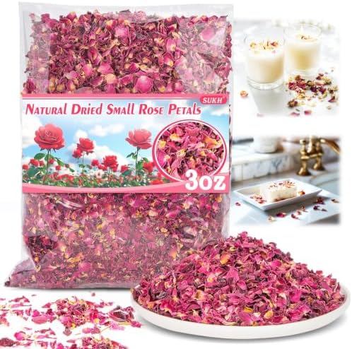 Sukh 3oz Dried Small Rose Petals - Natural Red Flower Petal for Bath Crafts