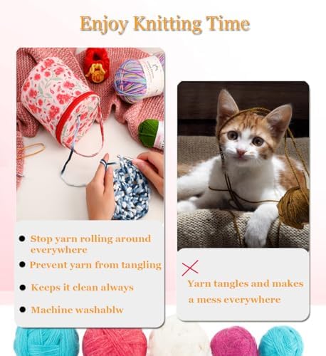 mini yarn storage small size yarn bag for crocheting with holes,empty round knitting tote bags protable yarn holder,perfect for travel,beginner & crocheter(Deer)