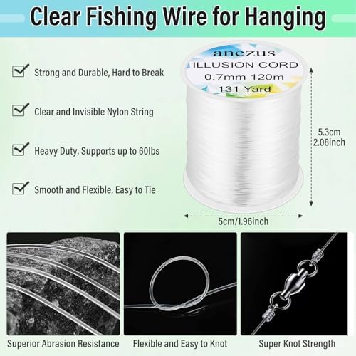 Anezus Fishing Wire for Hanging, Clear Fishing Line Invisible String Strong Monofilament Line for Hanging Decorations and Crafts