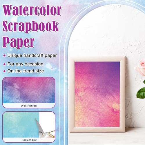 48 Sheets Watercolor Scrapbook Paper,Watercolor Pattern Decorative Scrapbook Paper for Journals DIY Cards and Photo Albums,Aesthetic Craft Supplies