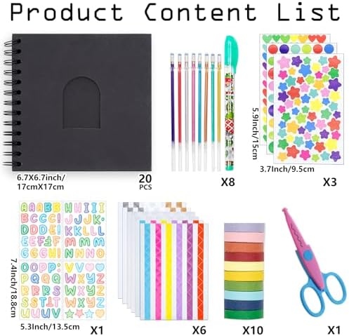 Kid Scrapbook DIY Photo Album Hard Cover Scrapbook Kit for Kids Instant Camera Print Paper with DIY Accessories (Black)
