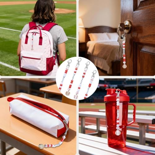 Tuhangcc 500 Pcs Baseball DIY Keychain Making Kit, Adjustable Letter Alphabet Beads Strings,8 Charm 16 Cards with Lobster Clasps & Strings for Sport Theme Party Favor Gift (Baseball)
