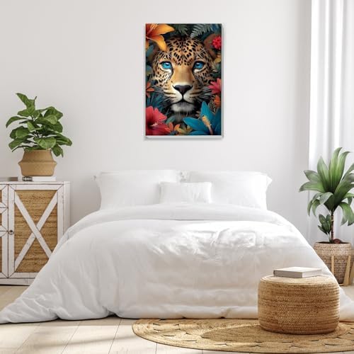Bowetile Framed Paint by Numbers Cheetah Kit for Adults, Adults' Paint-by-Number Kits on Canvas, Painting by Numbers Flowers, Acrylic Number Painting Gifts for Home Wall Decor, 8x12in