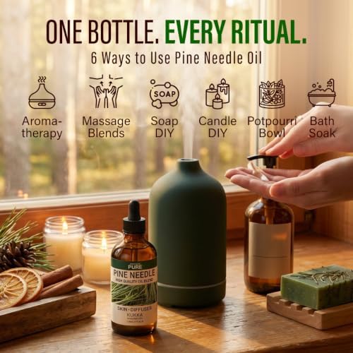100% Pure Pine Needle Oil - 4 Fl Oz Pine Needle Essential Oil for Hair, Skin, Diffuser, Aromatherapy & DIY Soap Making Scent
