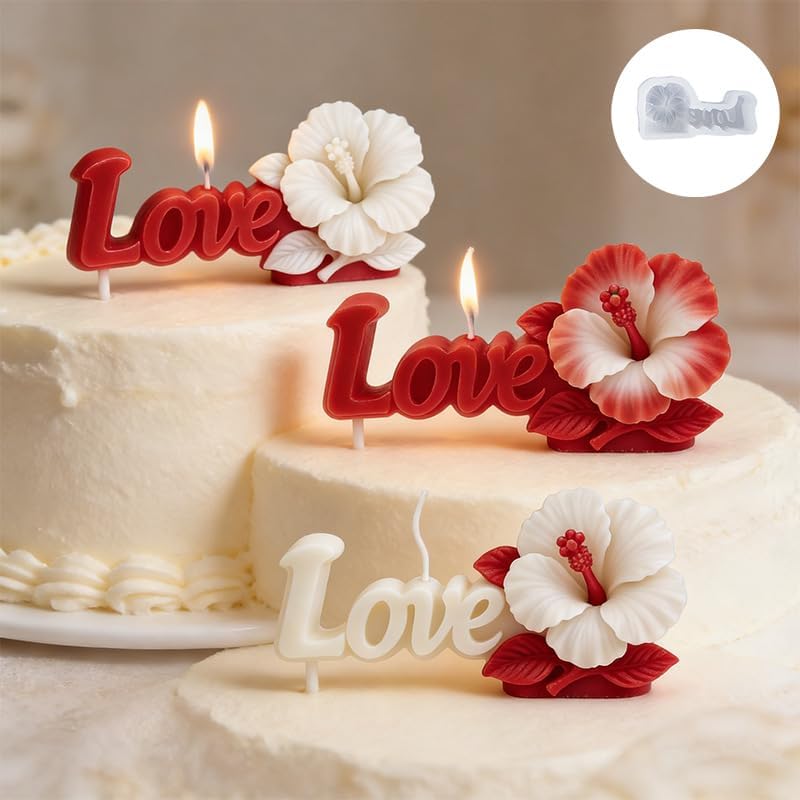 Konrisa 3D Flower Love Resin Molds for Candle Making, Large Hibiscus Candle Molds, Handmade Aromatherapy Candles Making Molds Craft Supplies