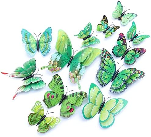 OPSEAM 3D Butterfly Wall Decor Butterfly Decorations Stickers with Magnets | 48 PCS Green,12 Styles Double Layer Butterfly for Classroom Decoration,Locker Refrigerator, Reusable,Waterproof