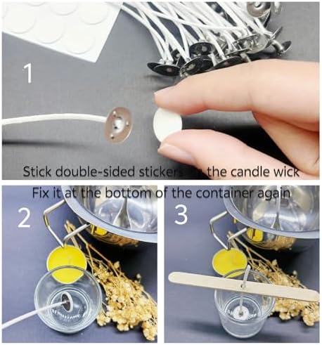 30Pcs Candle Wicks 4 Inch,40Pcs Candle Wicks 6Inch,30Pcs Candle Wicks 8 Inch,100pcs Candle Wick Stickers,Candle Wick Centering Device,20 Pcs Metal Sustainer Tabs,5pcs Candle Wick