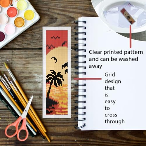 ORIGACH 6 Set Sunset Landscape Cross Stitch Bookmark Kit for Beginner