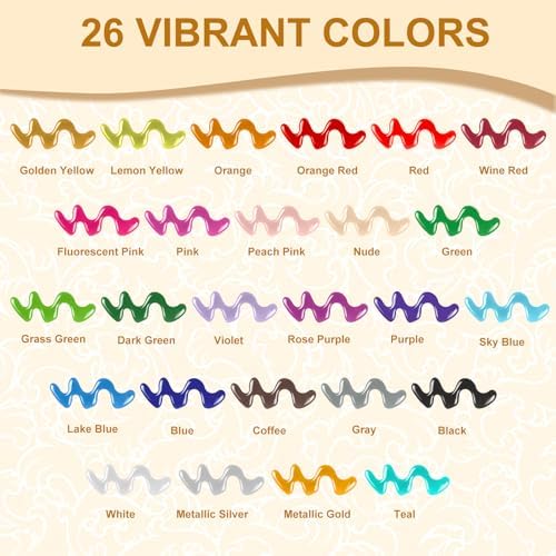 Candle Wax Pen 26 Colors Set - 3D Candle Paint with Glitter Gold Silver, Smooth Drawing Wax Pen for DIY Candle Making, Birthday, Wedding Party, Non-Toxic, Fast-Drying, Long-Lasting Color - 0.35oz/10ml