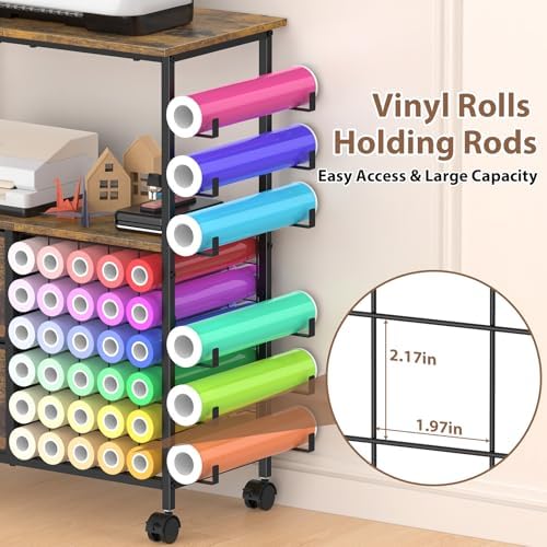 Craft Cart Rolling Craft Table with 36 Vinyl Roll Holders & Storage Drawers