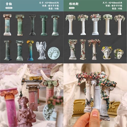 60 Pcs Vintage Roman Column and Greek Statue Aesthetic Stickers
