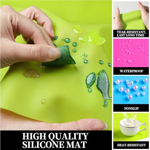 LEOBRO Silicone Mat for Crafts, 3 PCS 23.4” x 15.6” Large Silicone Mats, Craft Mats for Resin Molds, Clay, Dough, Jewelry Making, Sculpture Casting, Hot Pink & Green & Blue