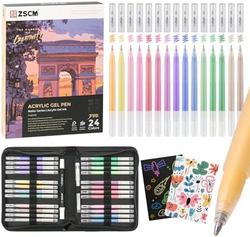 ZSCM 24 Colors 3D Acrylic Gel Pens & Black Paper Sketchbook for Drawing