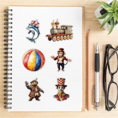 50 Pcs Vintage Carnival Circus Scrapbook Clear Stickers