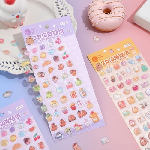 Girl's 3D Cute Japanese Puff Sticker, 100+ Kawaii Dessert and Animal Mini Puffy Stickers, for DIY Scrapbooks Planner Journals Laptops Phone Case Decoration Gifts Rewards, Cream Cheese