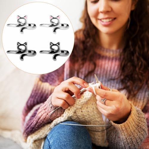 YUXIANLB Knitting Crochet Loop Ring for Fingers Metal Open Yarn Guide Crochet Rings Adjustable Braided Faster Knitting Thimbles Holders Accessories (2Black, 2Silver with Pink)