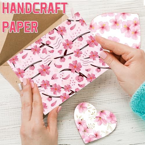 48 Sheets Cherry Blossom Scrapbook Paper,Cherry Blossom Pattern Decorative Scrapbook Paper for Journals DIY Cards and Photo Albums,Aesthetic Craft Supplies