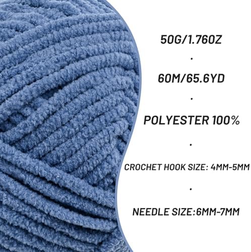 2 Packs Plush Chenille Chunky Crochet Yarn - Baby Yarn for Crocheting Soft - Velvet Yarns Knitting for Blankets Crafts - Fluffy Amigurumi Yarns 100g/131yds (2 Navy Blue)