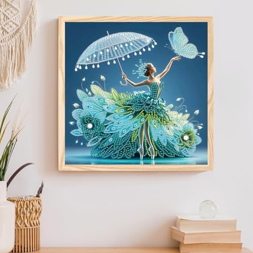 Special Shape Diamond Art Kits for Adults, Elegant Dancer with Butterfly 5D Crystal Rhinestone Diamond Art Canvas, DIY Paint by Diamonds Craft Kit, Diamond Painting Wall Décor for Home Decoration