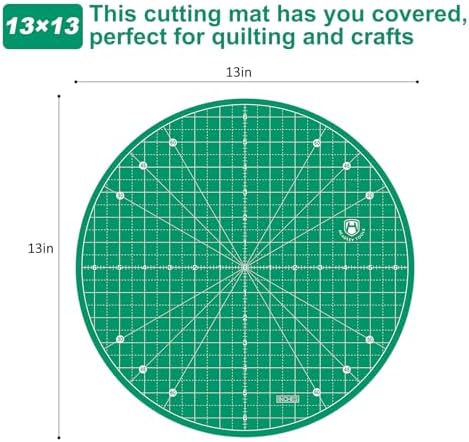 Headley Tools 13"x13" Round Rotating Cutting Mat, Self Healing Mat with 360-Degree Rotation & Anti-Slip Base, Sewing Board Cutting Mat Perfect for Fabric Quilting Leather Hobby Project, Green