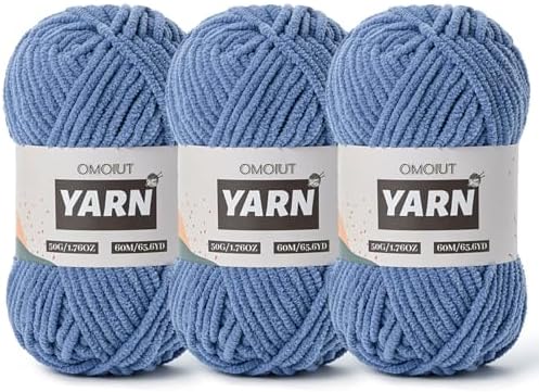 3 Packs Plush Chenille Chunky Crochet Yarn - Baby Yarn for Crocheting Soft - Velvet Yarns Knitting for Blankets Crafts - Fluffy Amigurumi Yarns 150g / 196.8yds (3 Navy Blue)