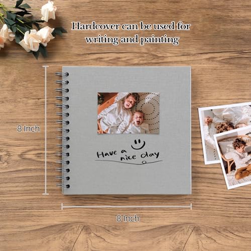 potricher 8 x 8 Inch DIY Scrapbook Album 40 Pages with Kraft Paper, Gray | Thick Kraft Paper Scrap Book Photo Albums, Memory Book for Wedding, Anniversary, Baby, Family, Travel, DIY Projects