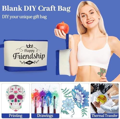 Silkfly 15 Pcs Cotton Canvas Makeup Bags Cosmetic Zipper Bags 10.2 x 5.5 x 2'' Blank DIY Pouch Bulk Pencil Case with Bottom Travel Toiletry Pouch for Women Craft Decor Gift (Beige and Blue)