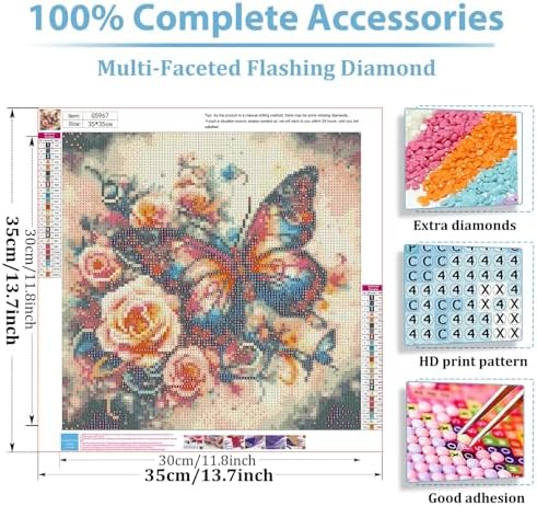Butterfly Diamond Art Kits for Adults, Diamond Painting Kit 14x14 Inch | Diamond Painting Kits for Adults Beginners, Gem Art, 5D Full Drill, DIY Arts and Crafts for Gift Home or Decor