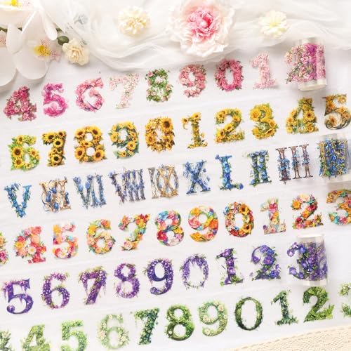 Alideco 6pcs Decorative Adhesive Tapes Vintage Flowers By the Numbers PET Tape Great for Bullet Journal Supplies, Arts, Scrapbook, DIY Crafts, Planners (shuzimima)