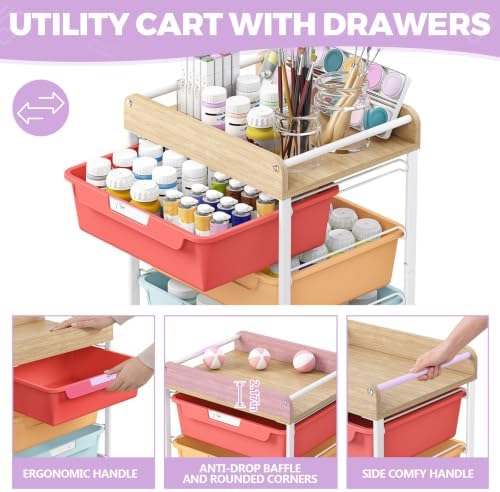 SYKIARIOL Rolling Cart with 6 Drawers,Craft Organizer and Storage,Rainbow