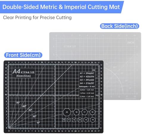 A4 Self Healing Cutting Mat & Carving Craft Knife with 5 Extra Blades and Stainless Steel Cork Ruler 12 inch / 30cm Dual Scale for DIY Art Work Cutting, Hobby, Stencil, Scrapbooking Stencil