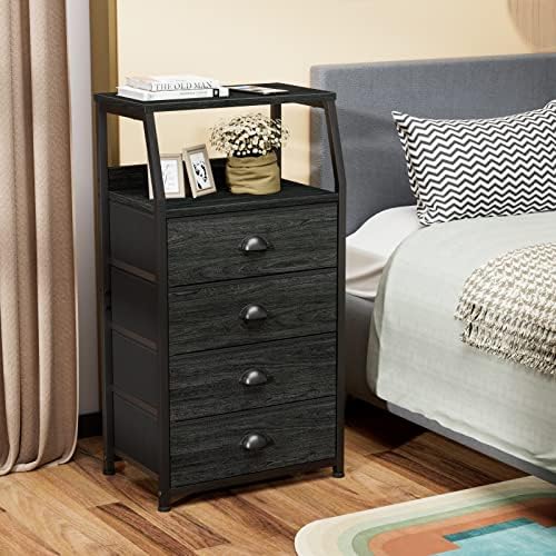 Furnulem Dorm Tall Nightstand, Small Dresser for Bedroom with Fabric Drawer