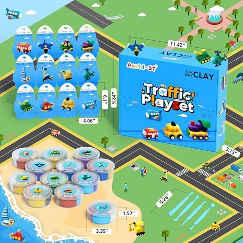 Aestd-ST Air Dry Clay Kit -Traffic Theme, Modeling Clay for Kids